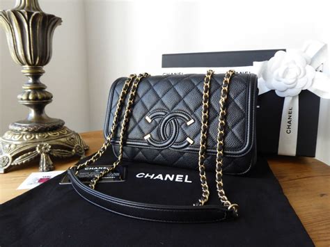 chanel cc filigree flap black handbag